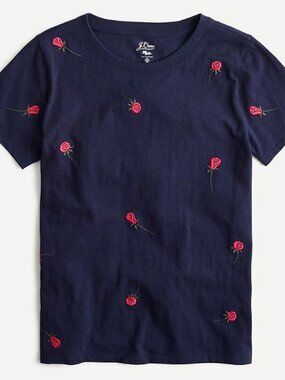 J.CREW NEW Women's ROSES Navy T Shirt NWT 🌹Size S M L XXL